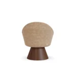 Basqui designer dining chair by Nolita Harbour, bouclé upholstered chair with elliptical shell and refined walnut base.