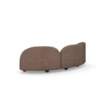 Ellora upholstered sofa back view by Nolita Harbour, luxury curved sofa in velvet and bouclé with rounded timber feet and soft cushions.