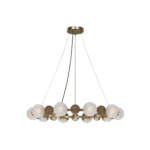Laurent Suspension, a Lamp refined chandelier by Nolita Harbour in brass, walnut, and glass globes, creating a warm linear glow.