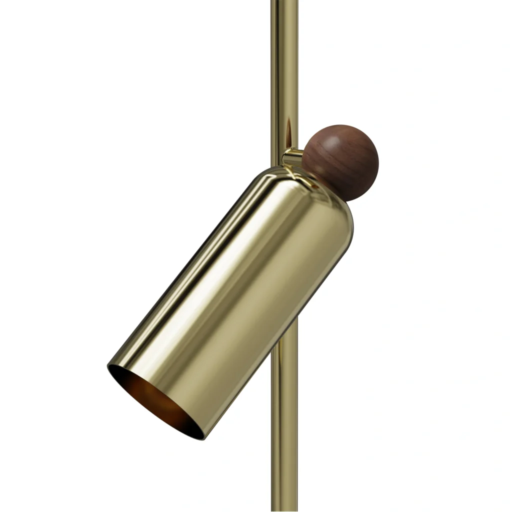 Alan Floor Lamp, a sculptural floor lamp by Nolita Harbour that combines brass, marble base, and walnut details for focused light.
