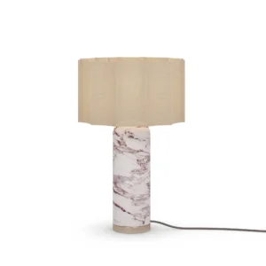 Beatrice Table Lamp, a refined table lamp by Nolita Harbour in marble, metal, and pleated fabric shade, casting warm light.