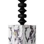 Francis Floor Lamp, a detailed and refined floor lamp by Nolita Harbour that combines marble base, black wood column, and fabric shade.