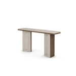 Isa Console by Nolita Harbour, a minimalist architectural piece in walnut, stone, and brass.