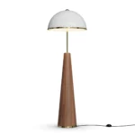James Floor Lamp, an elegant floor lamp by Nolita Harbour in walnut wood with a white dome shade and soft ambient glow.