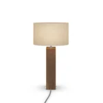 Louis Table Lamp, an elegant table lamp by Nolita Harbour in walnut and fabric, with an arched base and calm presence.