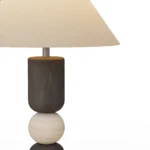 Luuk Table Lamp, a modern table lamp by Nolita Harbour in travertine, black wood, and fabric shade, with a clean form.