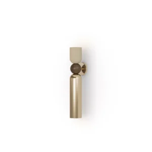 Tubi Wall Lamp, a refined wall lamp by Nolita Harbour in walnut, brass, and plaster shade, casting a warm ambient glow.