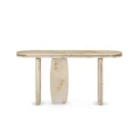 Assia Console by Nolita Harbour, a console table in poplar root veneer and brass, as luxury furniture for refined entryways.