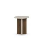 Isa Side Table, a contemporary side table by Nolita Harbour in stone and walnut, with a composed design.