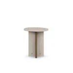 Isa Side Table, an architectural side table by Nolita Harbour in travertine and wood, with precise detailing.