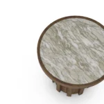Top view of the Selene Side Table, a modern side table by Nolita Harbour in green marble and walnut, offering balanced texture.