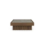 Léna Coffee Table by Nolita Harbour, square coffee table in Persian Green marble and a carved walnut base.