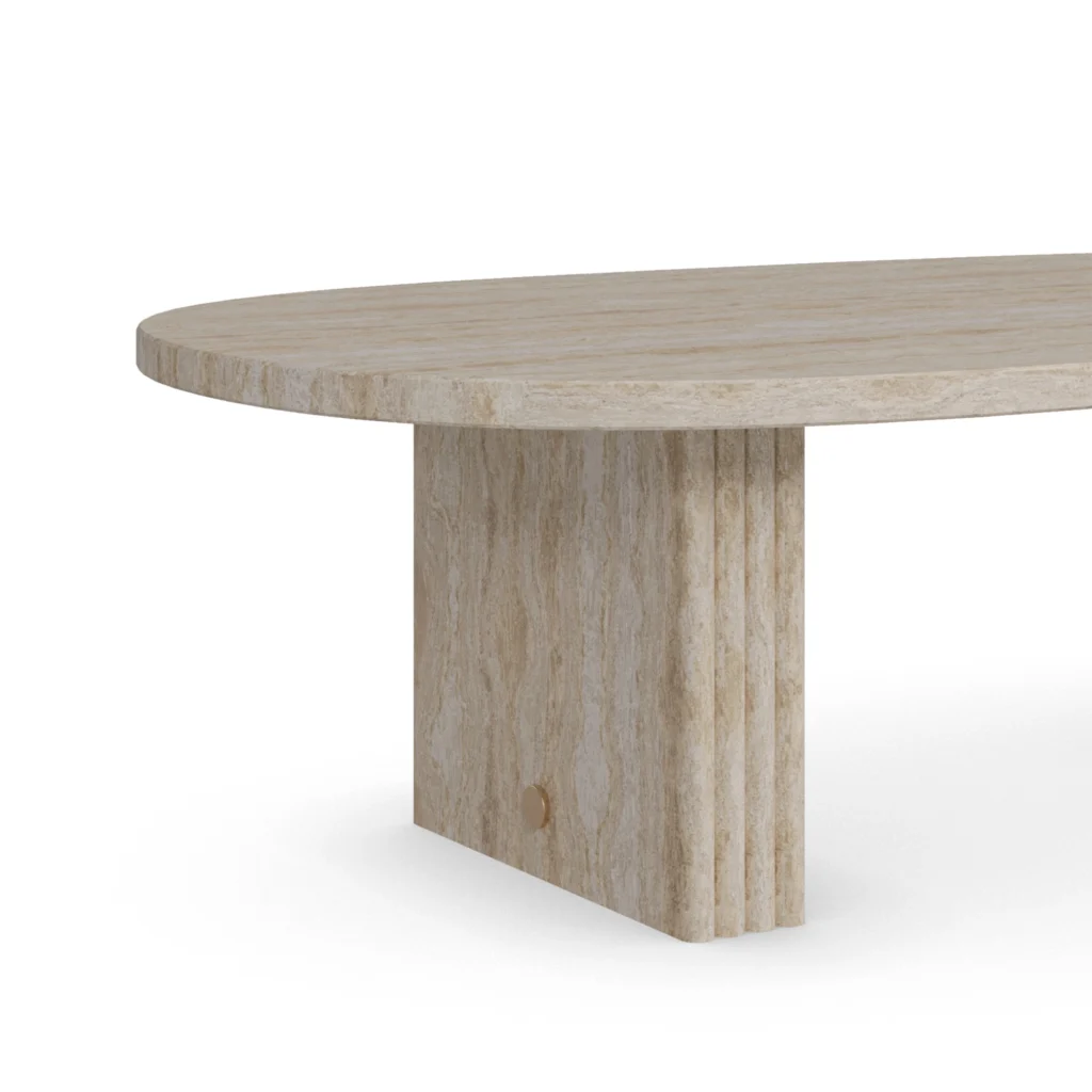 Landi Coffee Table by Nolita Harbour, a luxury oval coffee table in natural travertine stone.