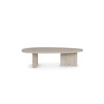 Landi Coffee Table by Nolita Harbour, minimalist coffee table in travertine with sculptural legs.