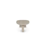 Landi Coffee Table by Nolita Harbour, a travertine coffee table with an oval top and solid stone legs.