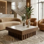 Living room, with a lena coffe table by Nolita Harbour, that anchors seating areas with measured presence.