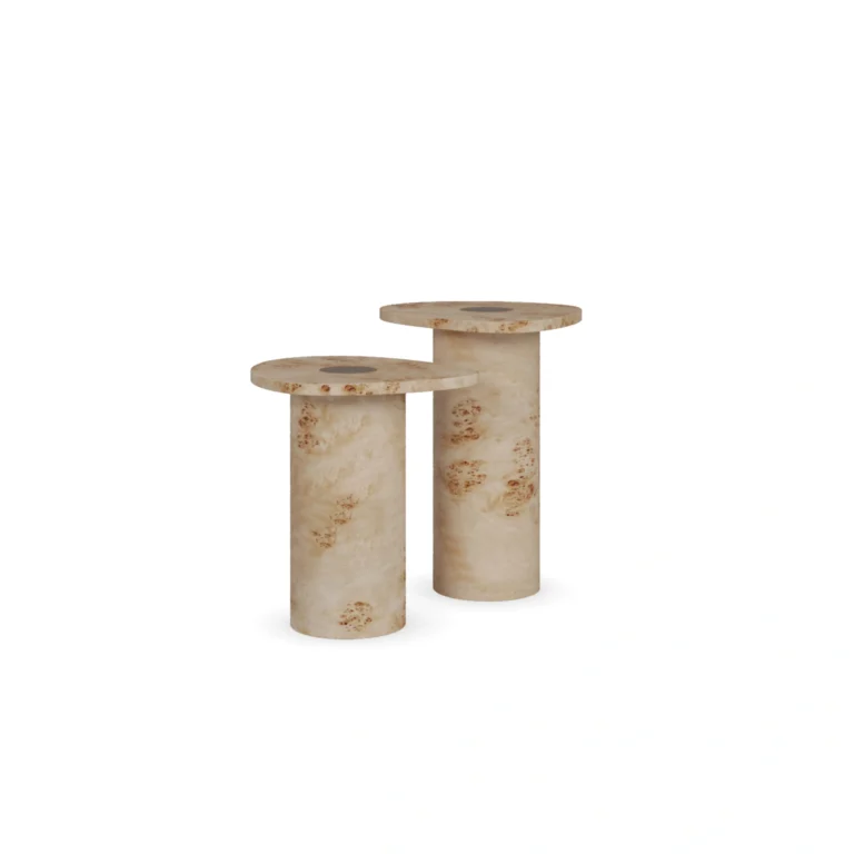 Léora Side Table, an elegant side table by Nolita Harbour in poplar root wood, with a cylindrical sculptural form.