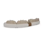 Mela bouclé sofa back view by Nolita Harbour, luxury curved sectional with integrated walnut console and soft, continuous seating.