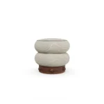 Nolita Harbour Calie Stool, luxury upholstered stool in patterned velvet with matte walnut wood structure, featuring a handcrafted sculptural silhouette with soft organic curves and a refined textured finish, designed to enhance contemporary interiors with understated sophistication and material richness.
