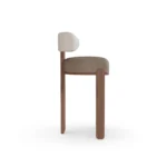 Diane bouclé bar chair by Nolita Harbour, luxury upholstered stool with walnut frame and polished brass accents.
