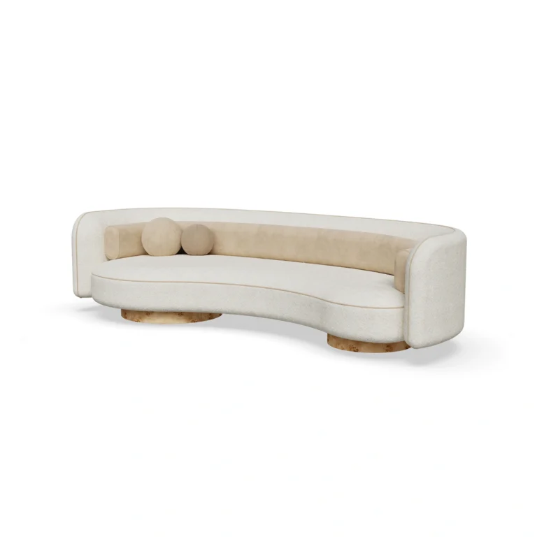 Bénice sofa by Nolita Harbour, curved upholstered sofa in premium fabric with flowing silhouette and sculptural design.