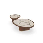 Calienne Coffee Table by Nolita Harbour, a luxury coffee table made of stone, walnut wood, and brass detailing.