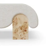 Corinne contemporary bench by Nolita Harbour, upholstered bench with elongated profile, soft edges, and sculptural legs.