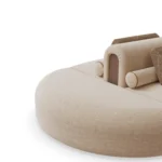 Malora modular sofa detail by Nolita Harbour, upholstered fabric sofa with curved lines and soft, architectural silhouette.