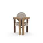 Maudine accent dining chair by Nolita Harbour, upholstered chair with round backrest, walnut base, and architectural elegance.