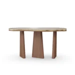 Noria Console by Nolita Harbour, a modern console table in stone, walnut wood, and brass accents.