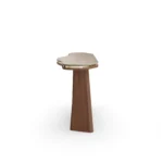 Noria Console by Nolita Harbour, a designer console table with a stone top, a walnut base, and brass inlay.