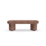 Vionne fabric bench by Nolita Harbour, luxury upholstered bench with rounded form and architectural cylindrical base.