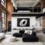 New York loft interior design blending exposed brick, steel beams, and contemporary organic modern furniture in a spacious open-plan living area.