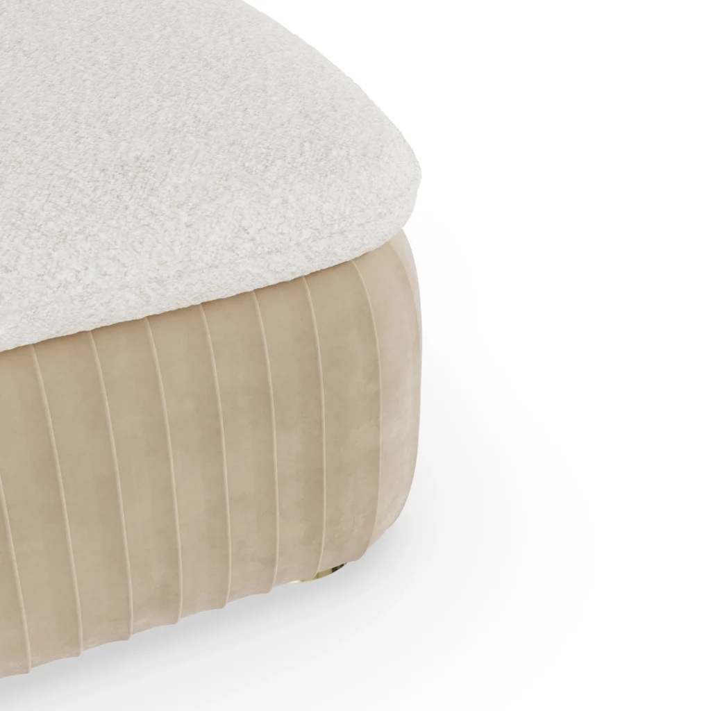 Galène armchair by Nolita Harbour, sculptural upholstered armchair detail with bouclé texture, tailored upholstery, and refined curved craftsmanship.
