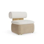 Galène armchair by Nolita Harbour, sculptural upholstered armchair with rounded seat and cylindrical backrest.