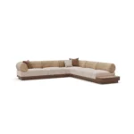 Velora sectional sofa by Nolita Harbour, upholstered sofa with low linear profile and rounded backrests, sculptural modern design.