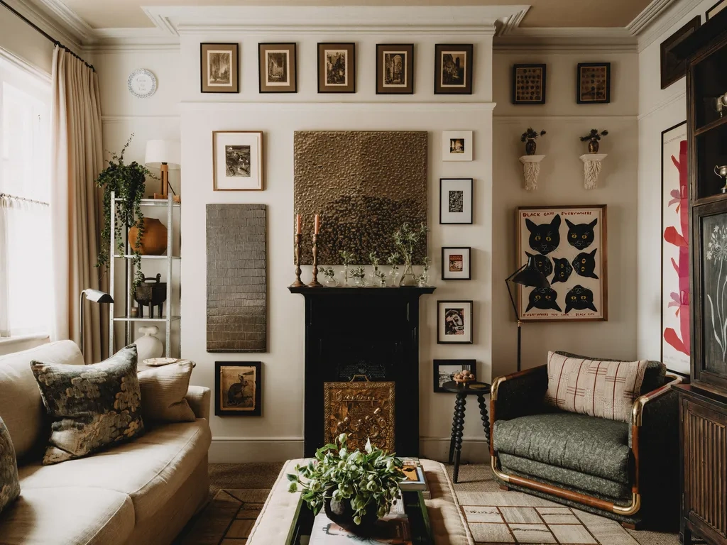 Refined living room vignette featuring a round stone side table styled with a marble table lamp, books, and decorative objects beside a textured armchair, highlighting the elegance and functionality of modern side tables in everyday living.