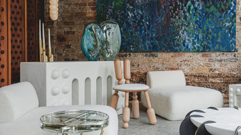 Architectural furniture inspired by Bauhaus design and contemporary sculptural furniture within modern architectural interiors, showcasing the evolution from modernist Bauhaus furniture to Brooklyn design studios.