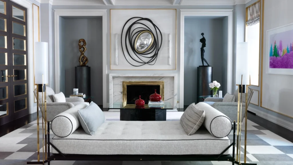 Jean-Louis Deniot layered luxury interior featuring Parisian classical architecture, neutral palette, sculptural furniture, and elegant contemporary design.