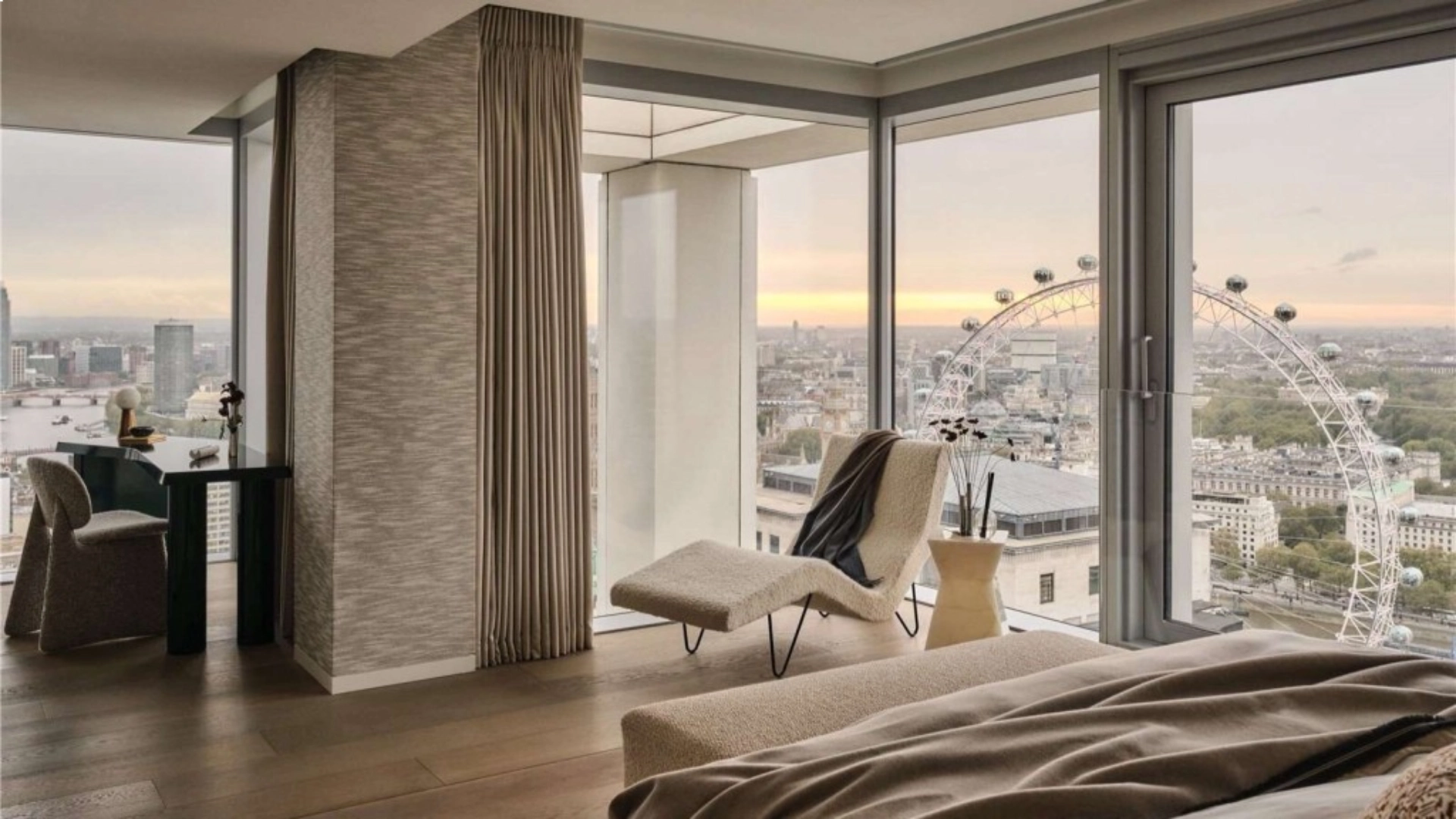 Minimalist bedrooms featuring luxury benches at the end of the bed, showcasing refined modern bedroom layouts, sculptural seating, neutral palettes, and architect-designed minimalist bedroom furniture in high-end contemporary interiors.