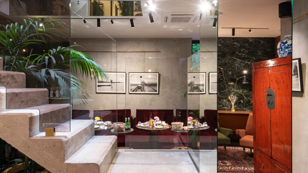 Luxury Milan boutique hotel interiors and architecture showcasing contemporary hospitality design inspiration.