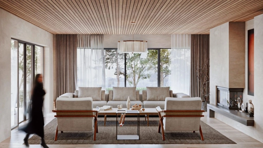 Quiet luxury interior design featuring neutral tones, natural materials, soft lighting, and minimalist furnishings that reflect a refined modern luxury interior lifestyle and architectural harmony.