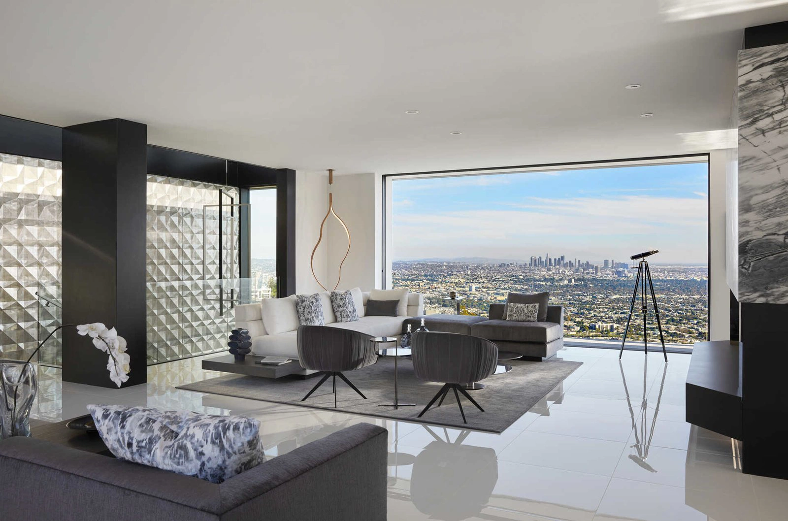 Luxury grey interior design in the Hollywood Hills.