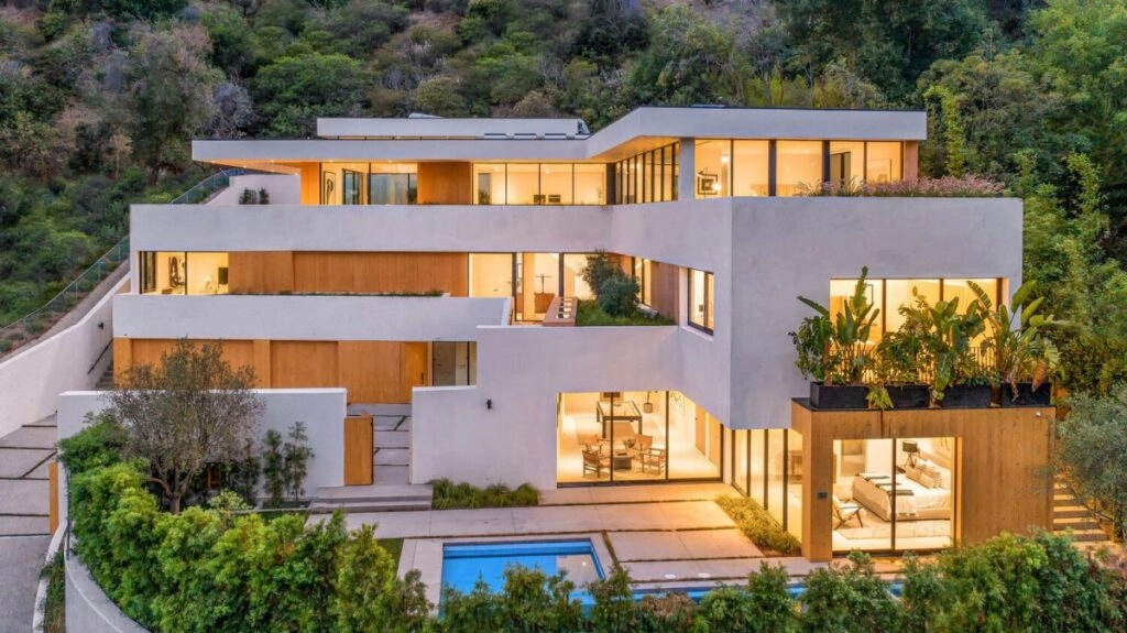 Broad look of a luxury Hollywood hill estate.