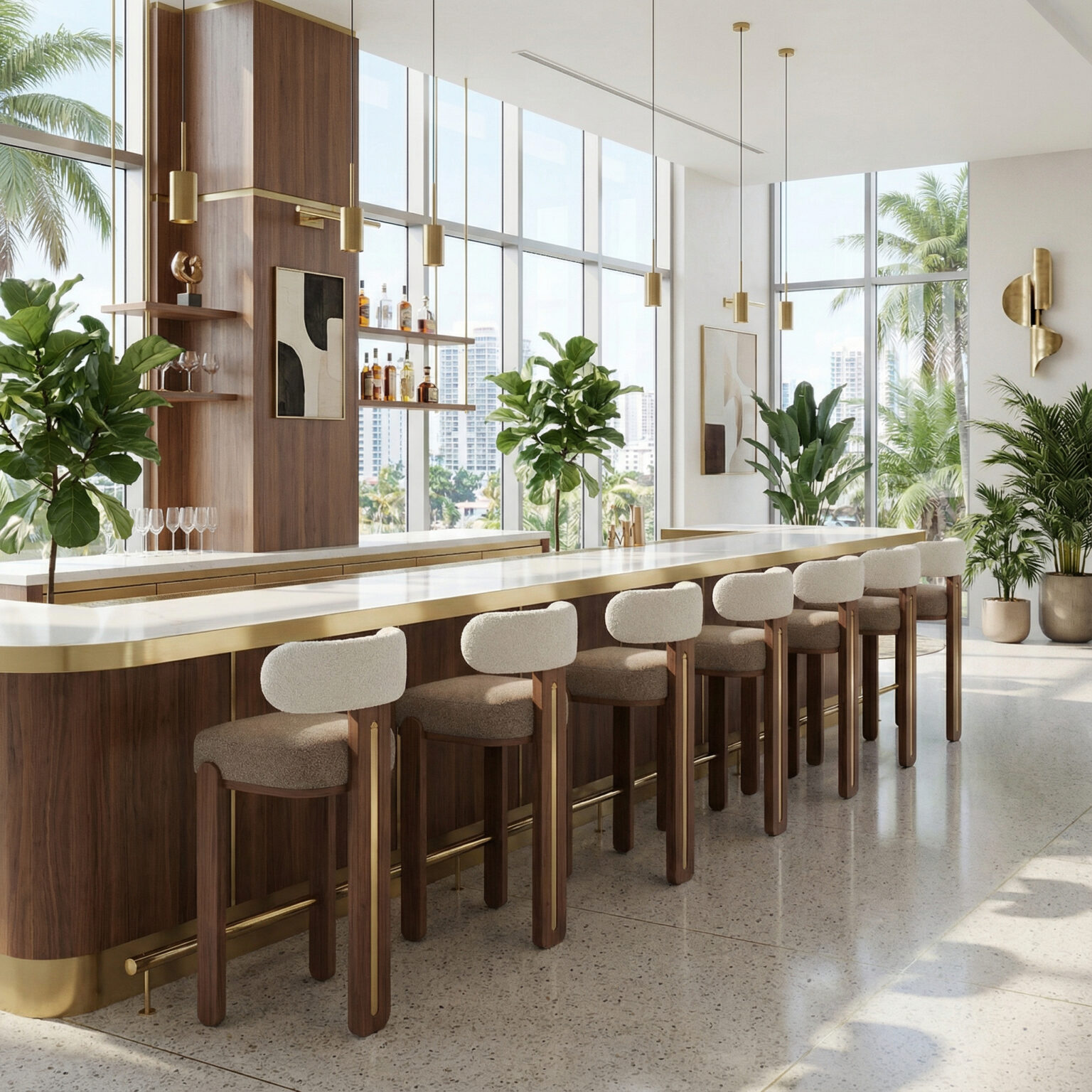 Have a drink at a luxury Miami bar, and enjoy the comfort of Diane Bar Chairs, made by Nolita Harbour.