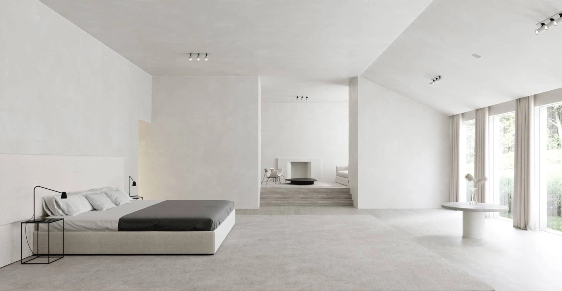 Monochrome Luxury exposed in a white bedroom in aKardashian's mansion