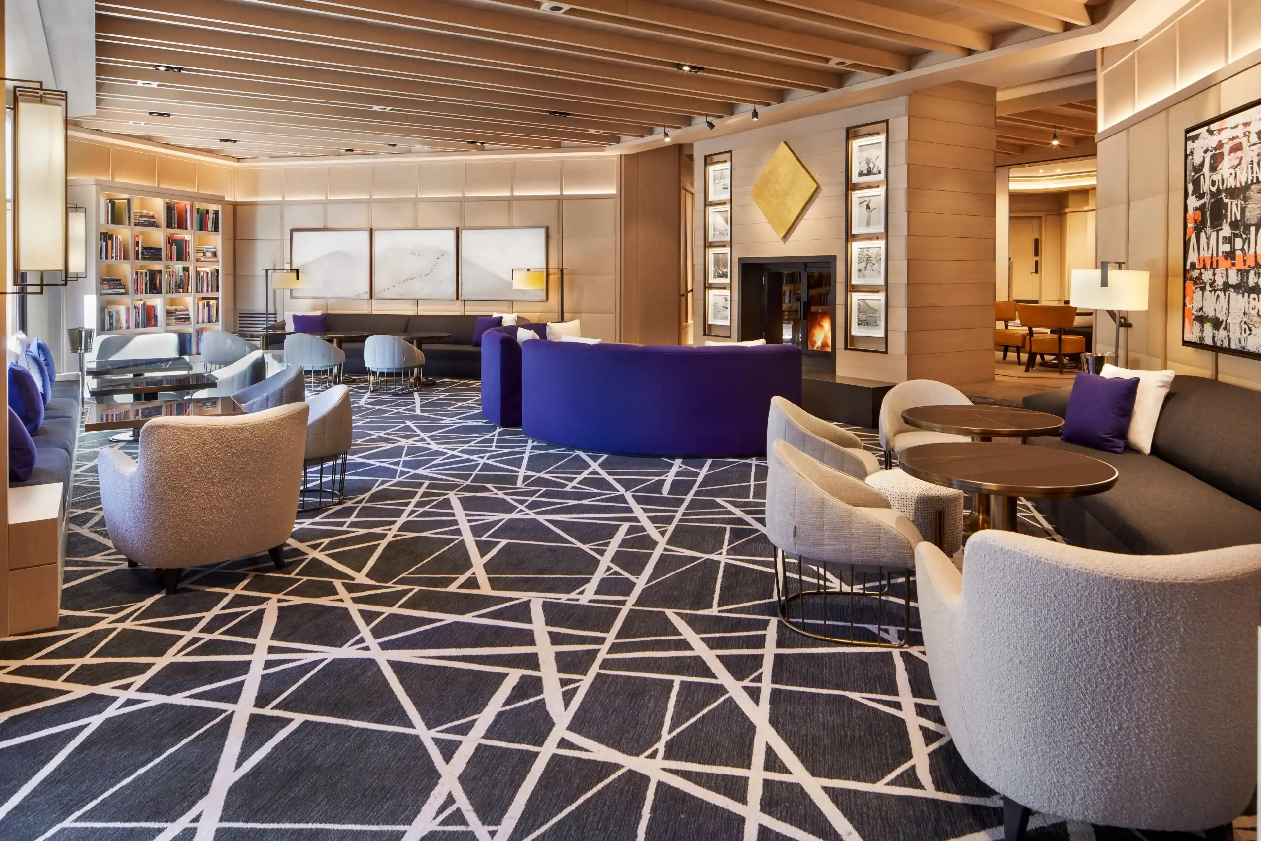 Living room at the luxury hotel The Little Nell in Aspen, Colorado.