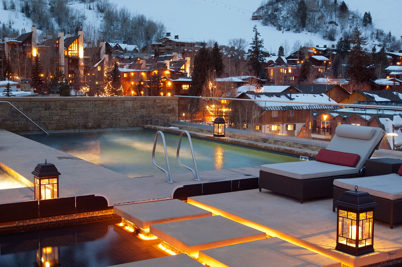 Rooftop pool of one of the the residences offered by the luxury hotel The Little Nell in Aspen, Colorado.the residences offered by the luxury hotel The Little Nell in Aspen, Colorado.