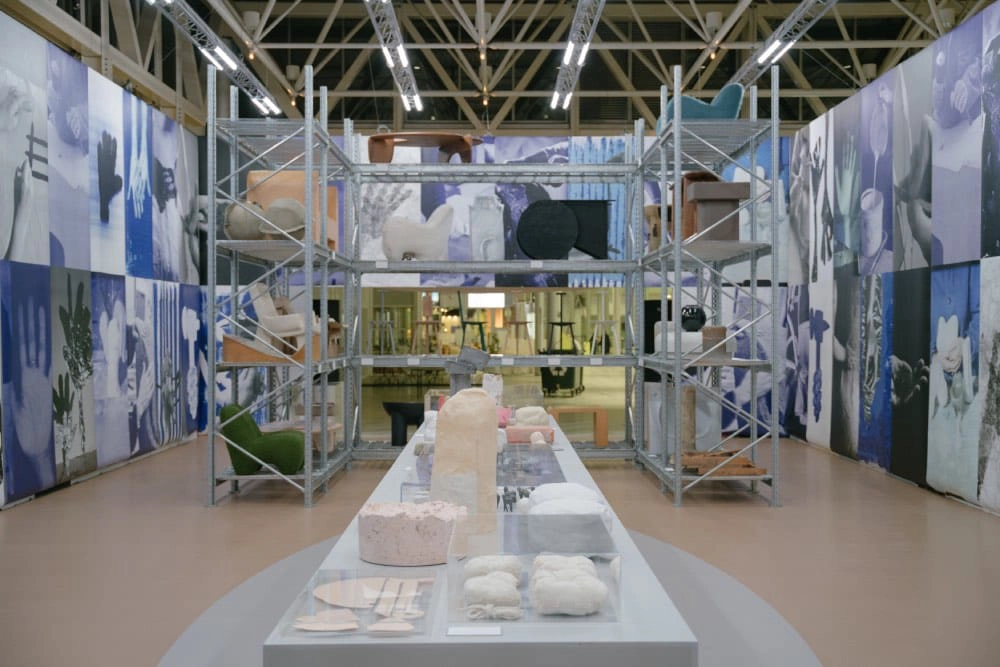 Immersive installation by Faye Toogood showcasing raw materials, creative process, and sculptural design at a luxury design fair
