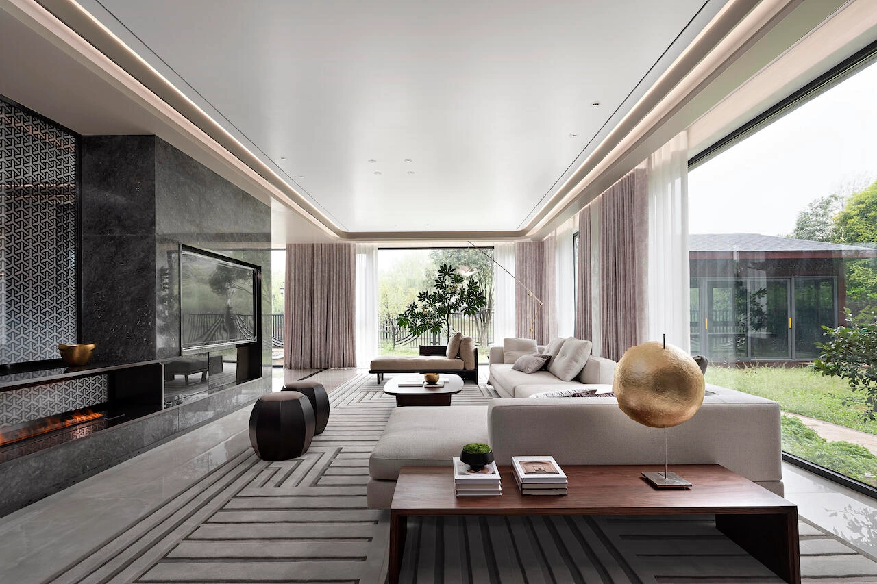 Luxury Living Spaces featuring a contemporary living room with premium materials, elegant furniture, and timeless interior design.